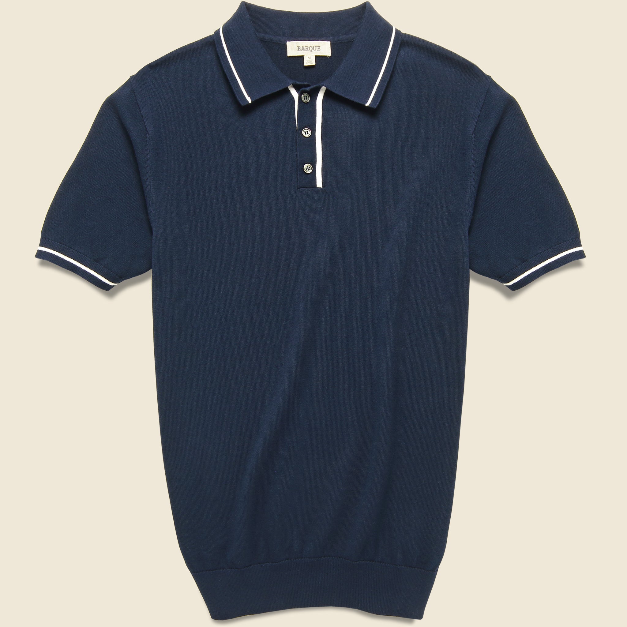 Barque, Tipped Collar Knit Polo - Navy