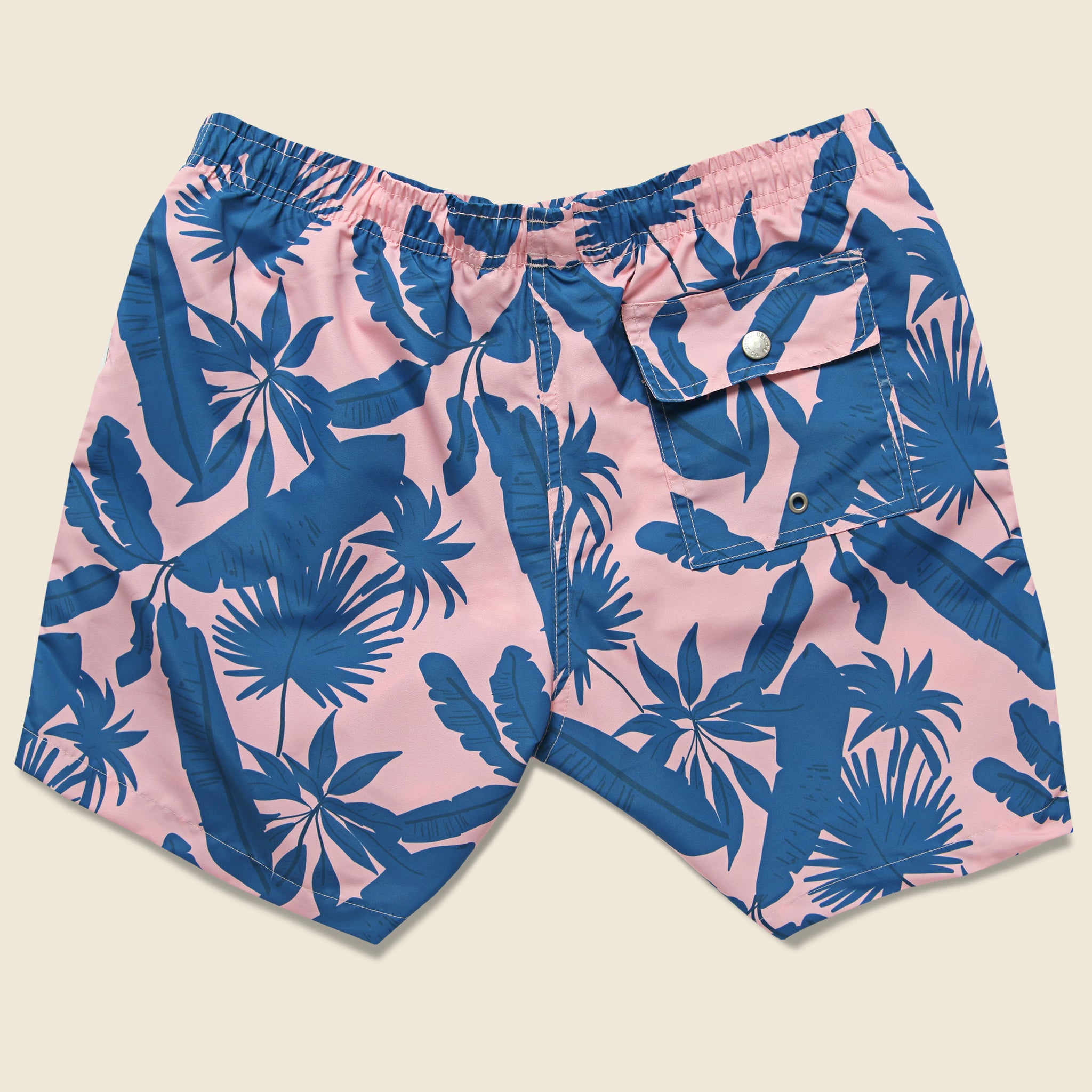 Bather Trunk Co., Tropical Palms Swim Trunk - Pink/Blue