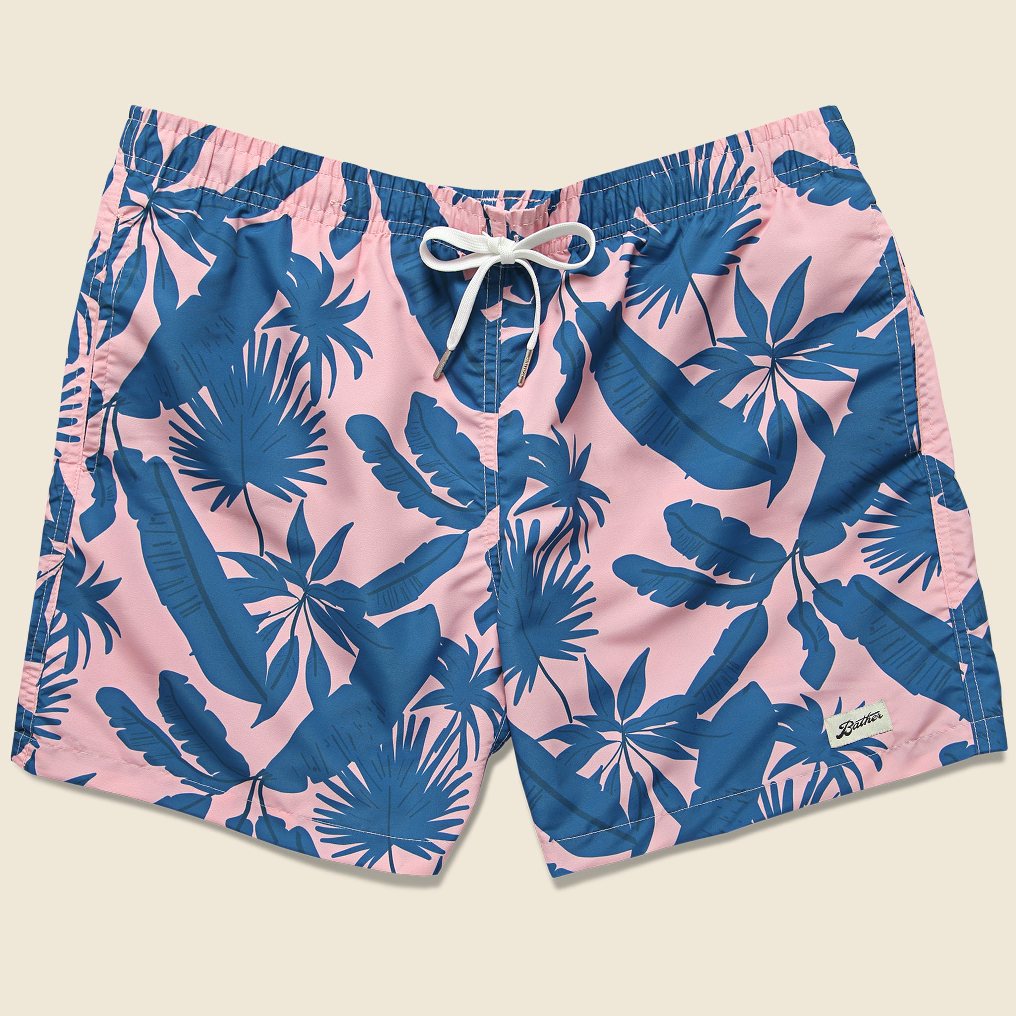 Bather Trunk Co., Tropical Palms Swim Trunk - Pink/Blue