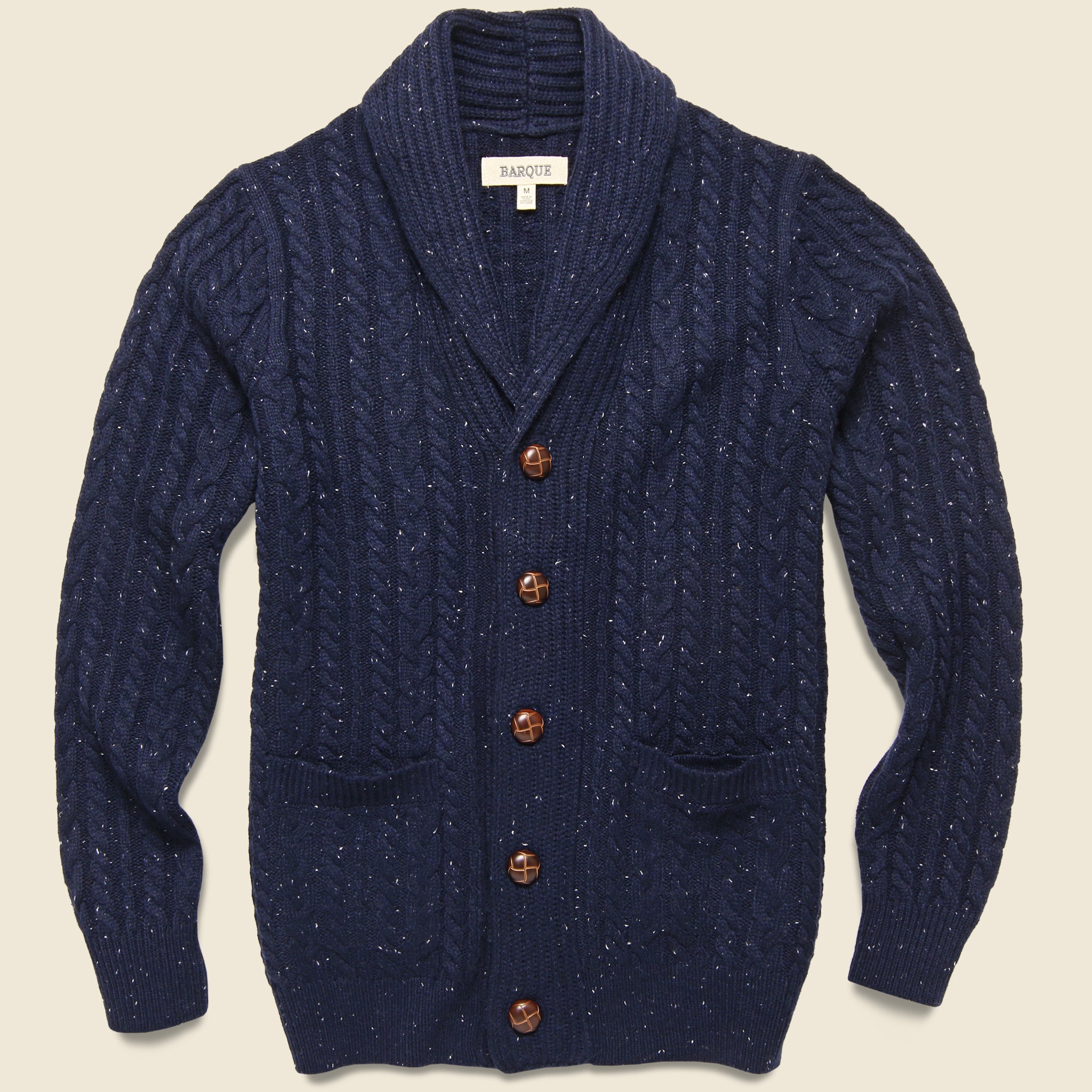 Barque, Tweed Cable Cardigan - Navy