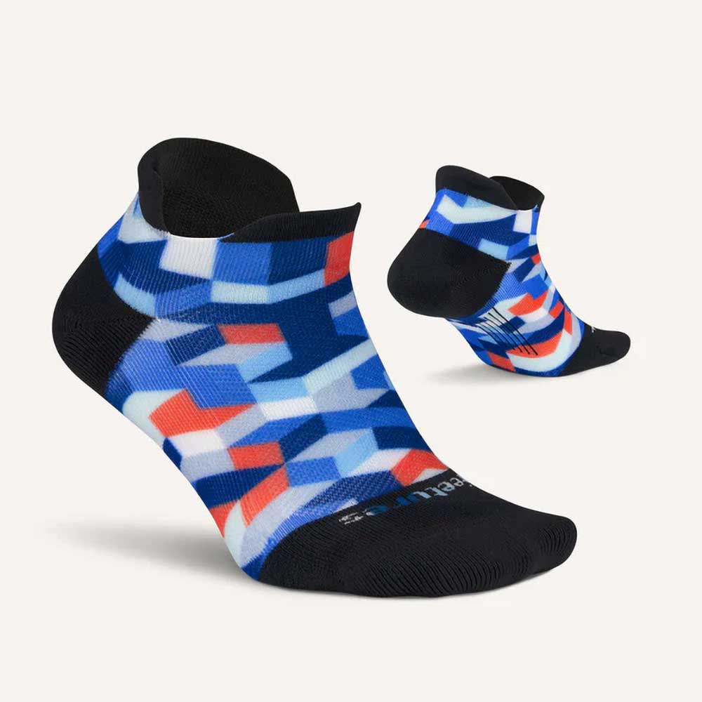 Feetures, Unisex Elite Light Cushion No Show Tab Socks - Geo Print Blue