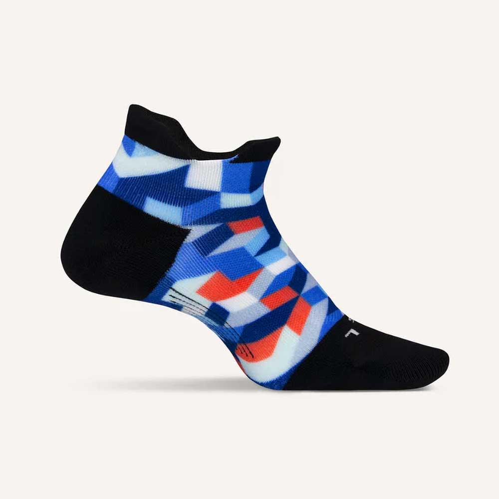 Feetures, Unisex Elite Light Cushion No Show Tab Socks - Geo Print Blue