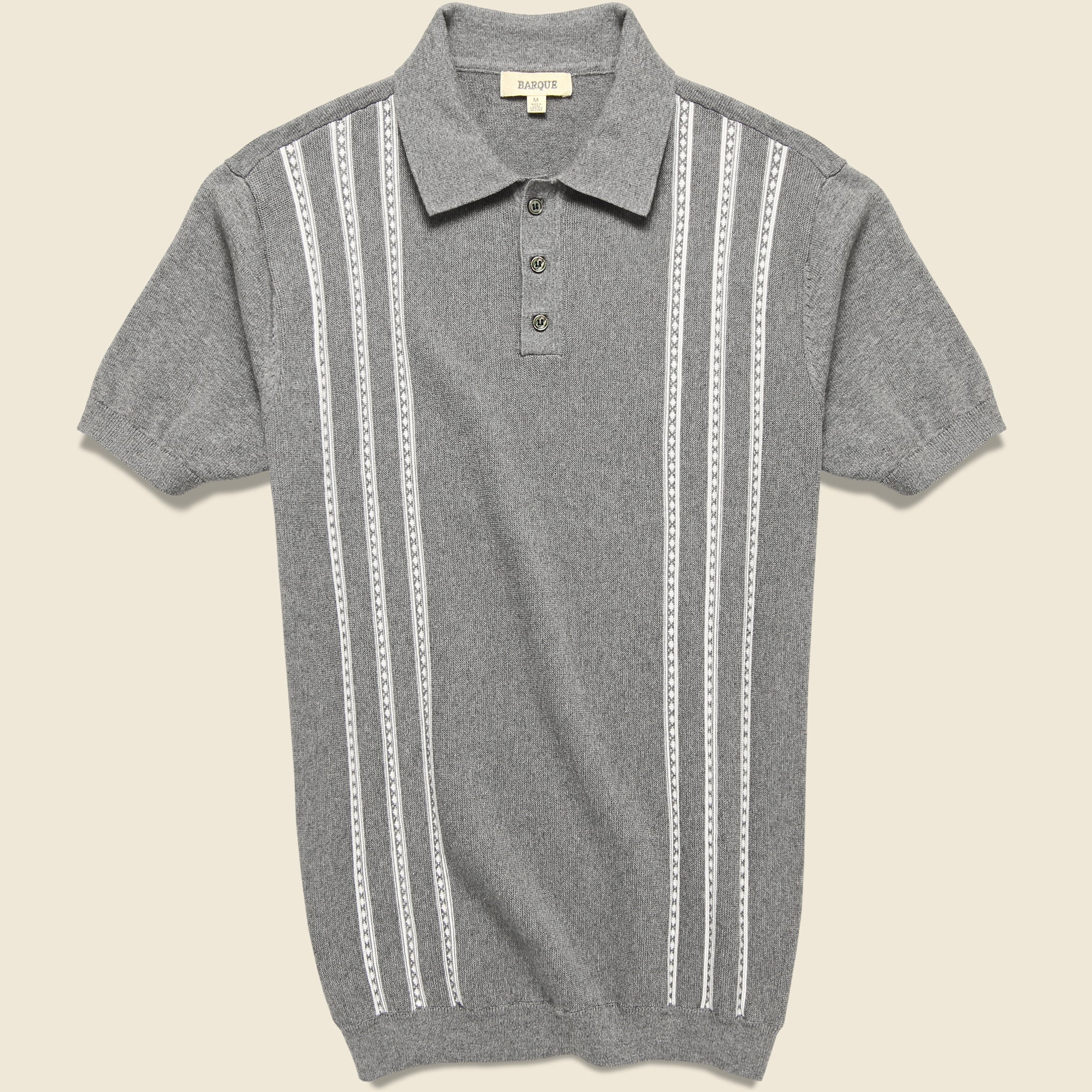 Barque, Vintage Jacquard Knit Polo - Grey Heather