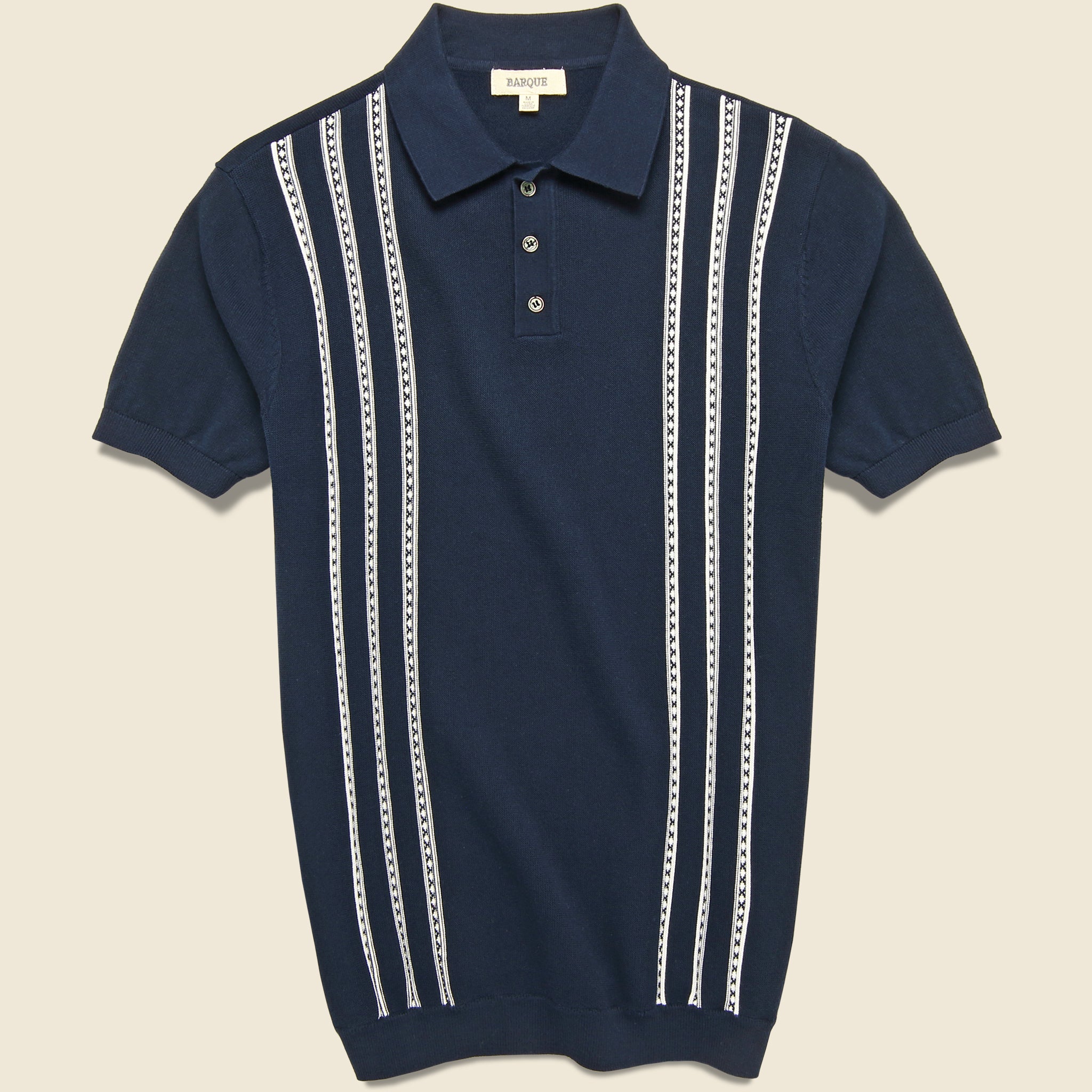 Barque, Vintage Jacquard Knit Polo - Navy