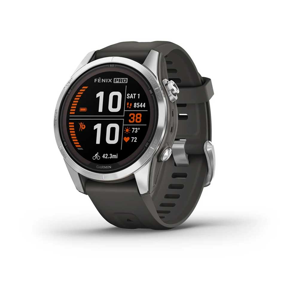 Garmin, fenix 7S Pro Solar Glass - Silver with Graphite Band